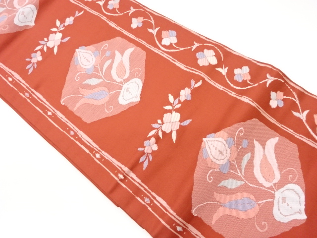 亀甲に花唐草模様織出し名古屋帯